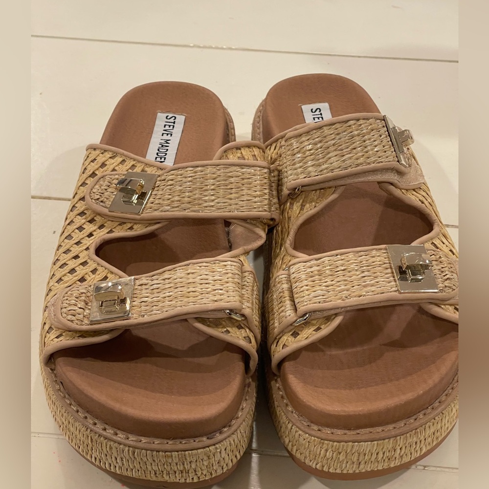 Steve Madden Big Schmona Raffia Platform Slide Sandal